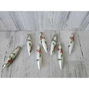 Vintage poinsettia glass teardrop ornament mini Xmas set tree